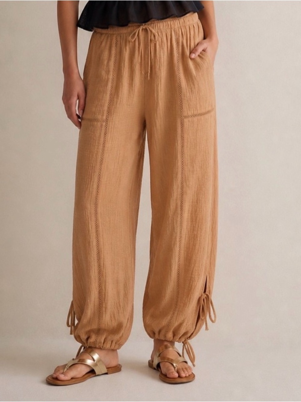 torrid Pull-On 100% Cotton Relaxed Jogger Tan Wide-Leg Drawstring Cargo Pants